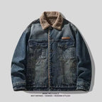 2026 Autumn and Winter Men's New Denim Jacket Fleece Thickened Retro Loose Casual Jacket