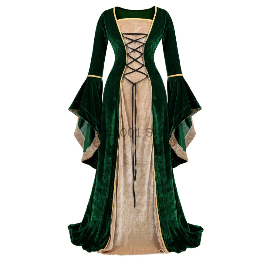 Women Renaissance Irish Deluxe Velvet Dress Victorian Medieval Long Dress Retro Fancy Gown Halloween Cosplay Costume Plus Size