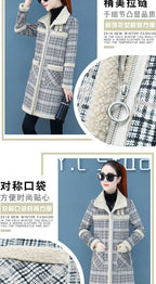 Manteau long femme à carreaux – Col à revers et coupe ajustée