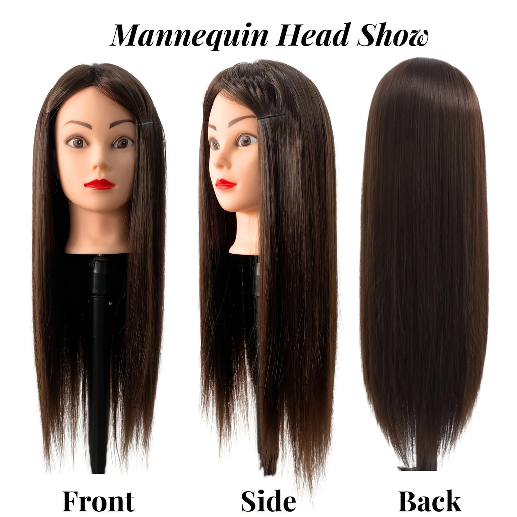 26 inches Professional Female Mannequin Head with Hair for Braiding, Styling, and Design Practice, Hairstyle Demonstration