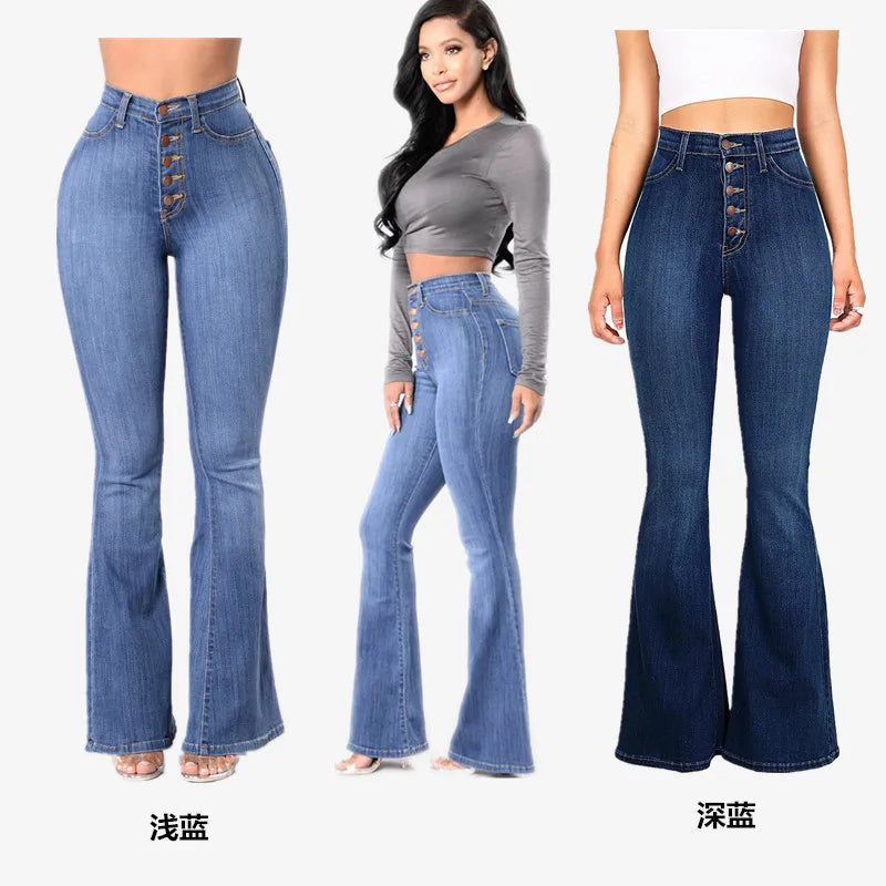 European American Best Selling Spring Autumn Fashion Women Jeans Slim Fit High Waist Versatile Hip Lifting Flared Pants