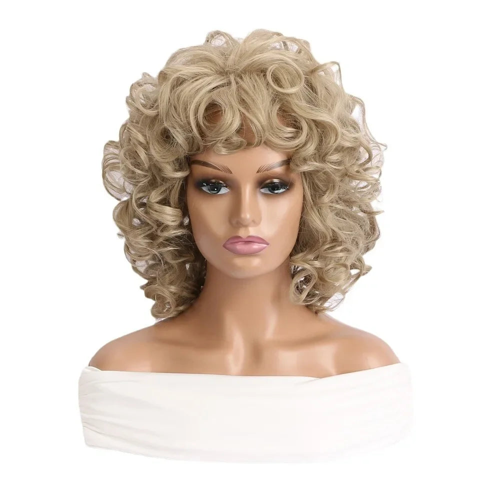 Synthetic Blonde Short Curly Wig for Women, Heat Resistant Natural Wave Cosplay Costume Party Daily Wear Hair