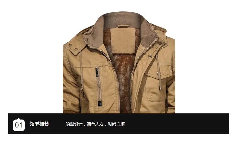 2025 New Men Velvet Cotton Jacket Autumn Winter Thickened Casual Coat Workwear Style Outdoor Warm Fleece Lined Mens Coat