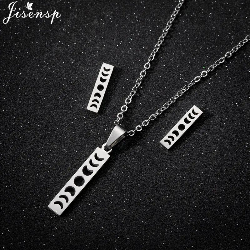 Parure Bijoux Femme Minimaliste – Collier + Boucles d’Oreilles Acier Inoxydable