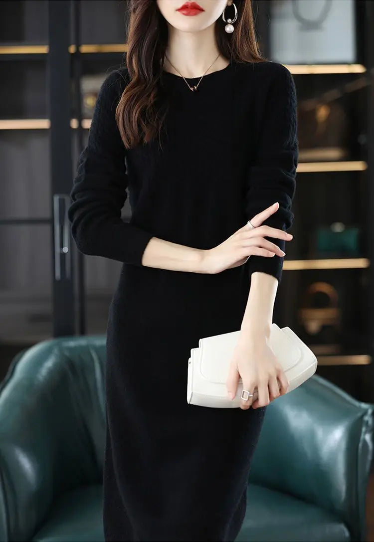 Robe longue femme en maille – Coupe droite et manches longues