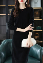 Robe longue femme en maille – Coupe droite et manches longues