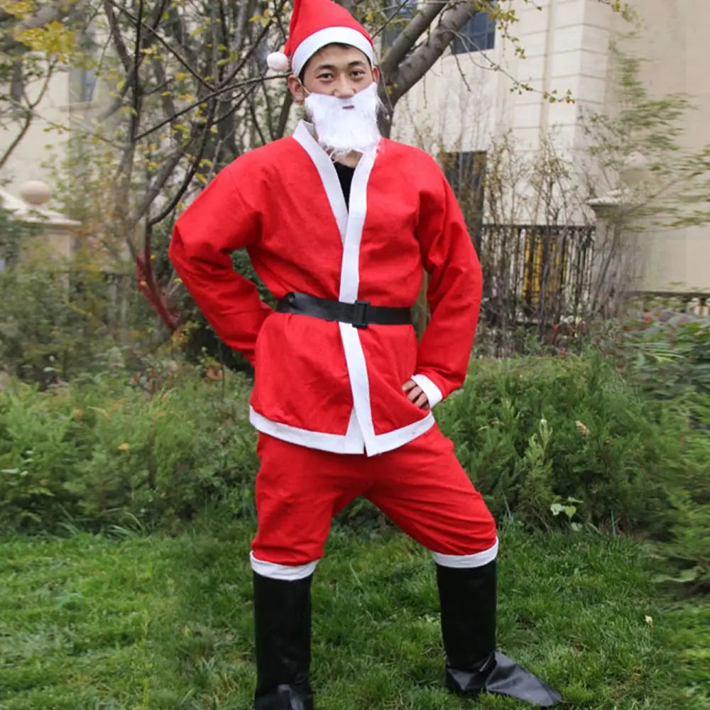 Funny Party Adults Belt Beard Velvet Christmas Clothes Santa Claus Costume Cosplay Suits Hat