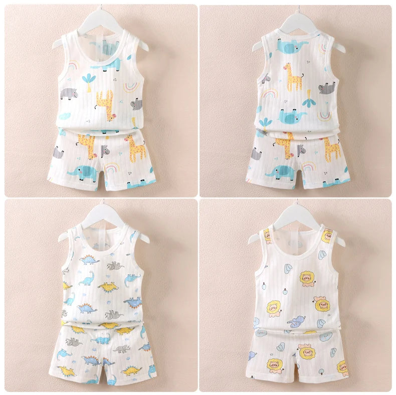 Mother Kids Clothes Baby Cotton Print  Children's Clothing T-shirt Vest Tops Shorts Sets Boys Girls Cute Breathable Summer