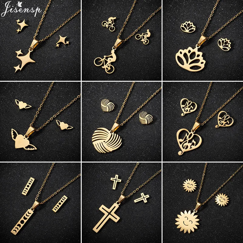 Parure Bijoux Femme Minimaliste – Collier + Boucles d’Oreilles Acier Inoxydable