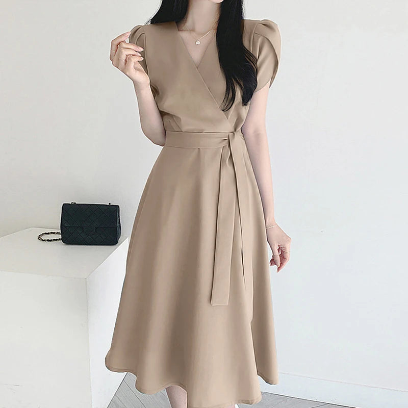 Women Fashion OL Work Sundress ZANZEA Elegant Summer Short Sleeve Dress Casual Solid A Line Vestido Kaftan Sarafans Robe Femme