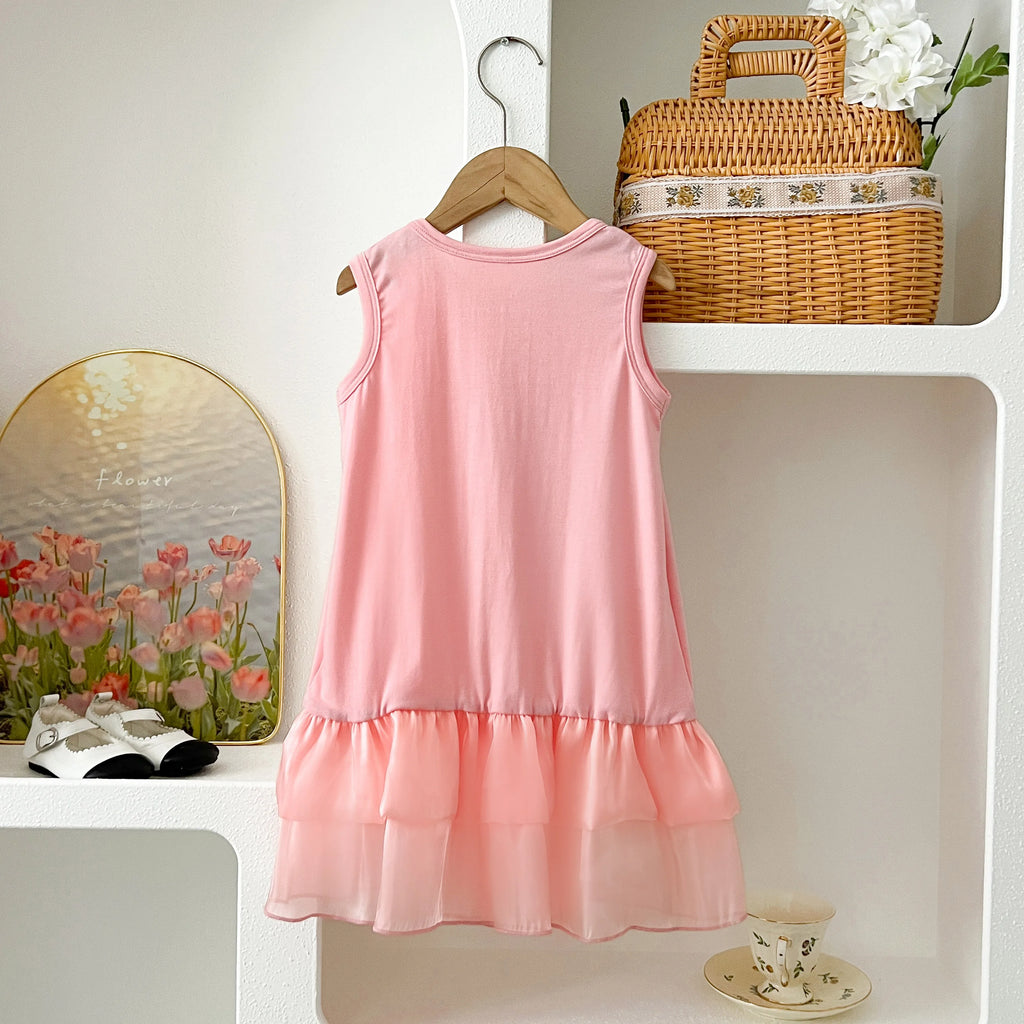 Kids Dresses for Girls Summer Casual Bow Print Vest Skirt  Children's Clothes Girl Clothes