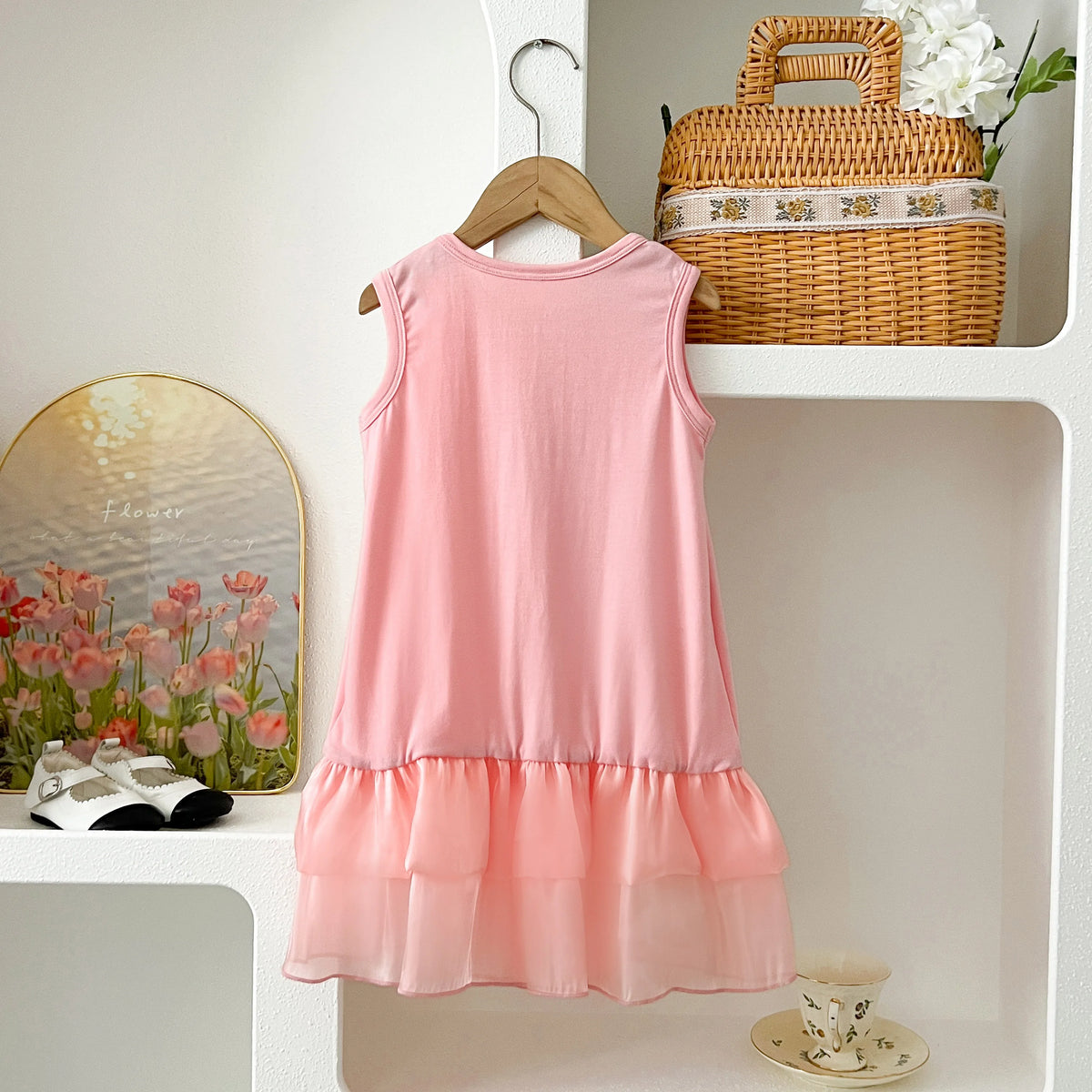 Kids Dresses for Girls Summer Casual Bow Print Vest Skirt  Children's Clothes Girl Clothes