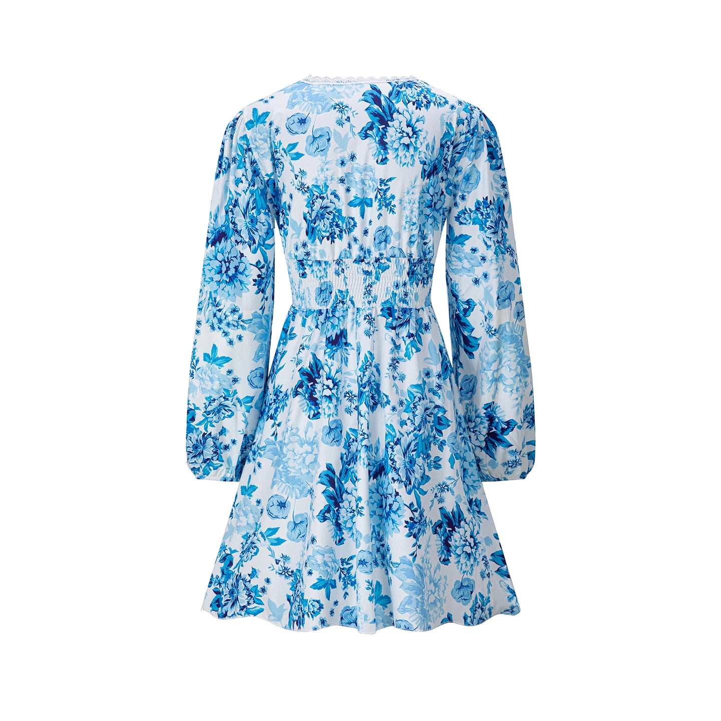 European and American Women's Clothing 206 New Product Lace Lace V-neck Printed Casual Vacation Long Sleeved Dress