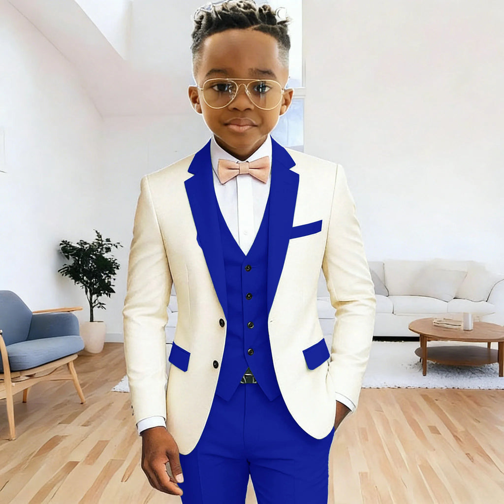 Boys Suits Jacket Vest Pants 3 Piece Set Formal Wedding Tuxedo Fashion Clothes for Kids Notched Lapel Blazer Child Clothes