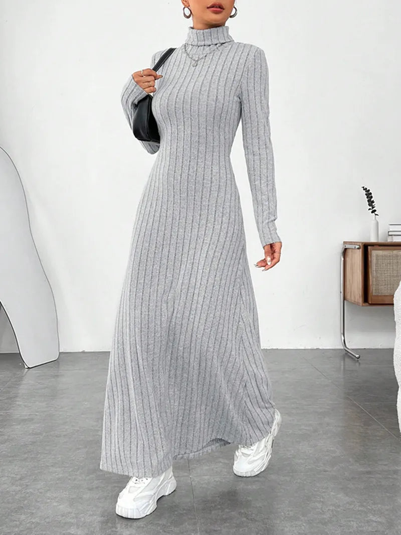 Women's Clothing 2025 Autumn/Winter Elegant Slim-Fit Turtleneck Solid Color Sweater Dress