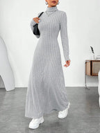 Robe longue femme côtelée – Col roulé et manches longues