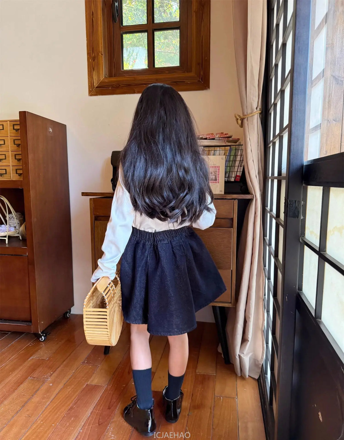 Teen Girl Clothes Children  Waist Shell Button Denim Skirt and Top Kids Versatile Casual Outfits Costumes Vintage Girls Elastic