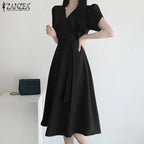 Women Fashion OL Work Sundress ZANZEA Elegant Summer Short Sleeve