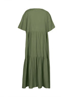 plus Size Women's Casual Loose V-Neck Solid Long Dress Spring Summer Pleated Big Size Women's Dress