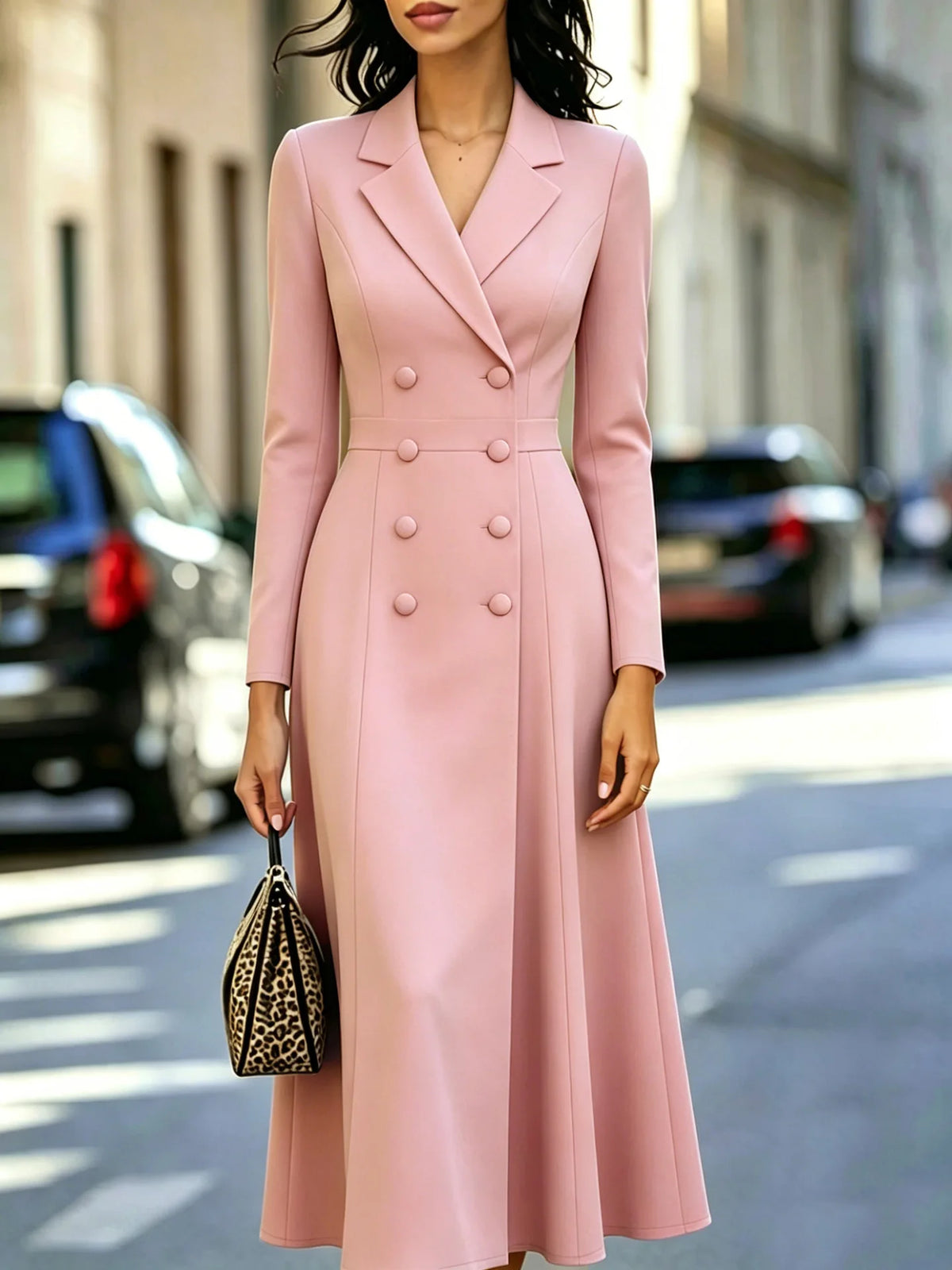 Robe femme A-line mi-longue – Manches longues et col V