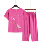 Pyjama Pour Femme Casual Cotton Linen Sleepwear Set Vintage Printed