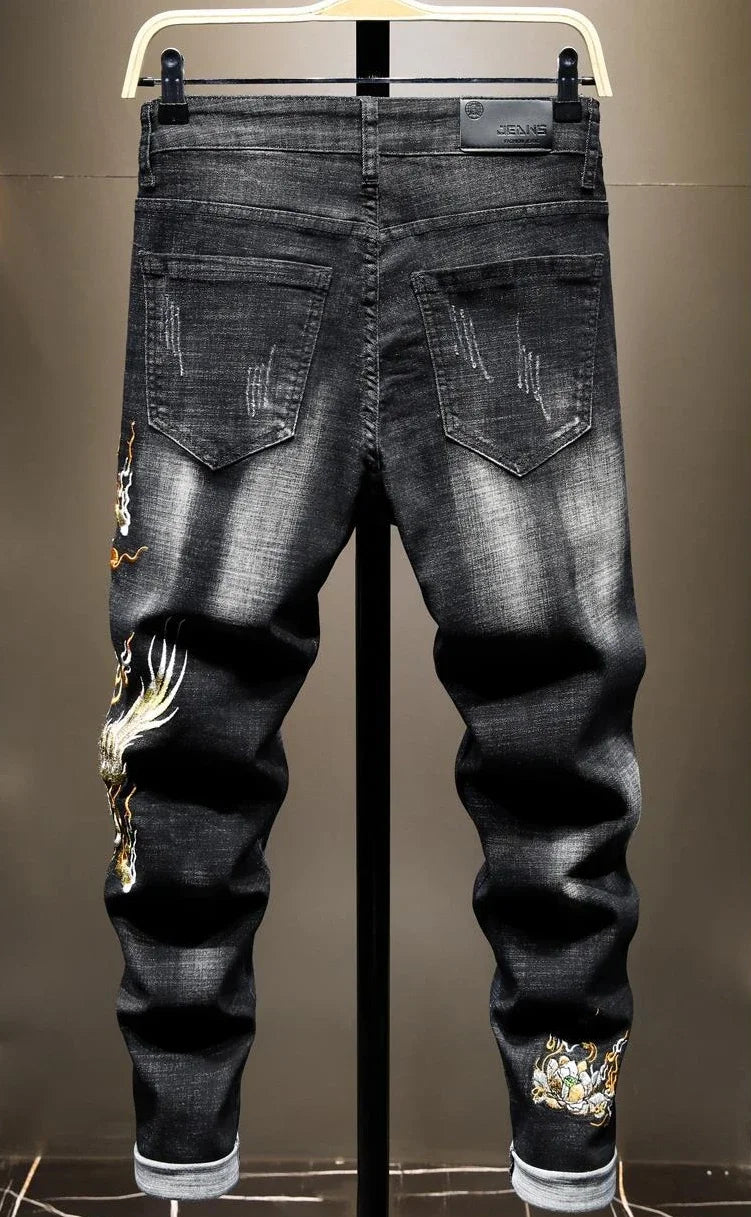 Jean imprimé homme 90s – Coupe ample streetwear noir ou bleu