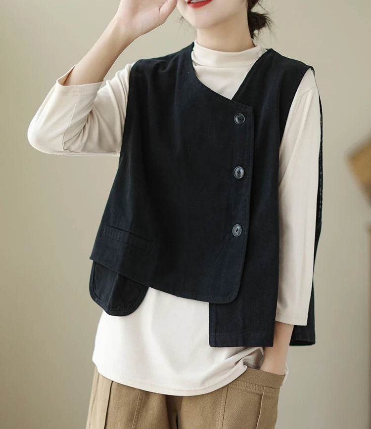 Veste Femme Style Japonais Vintage – Col V Bouton