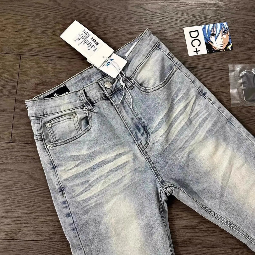Jean homme bleu clair délavé – Coupe droite streetwear