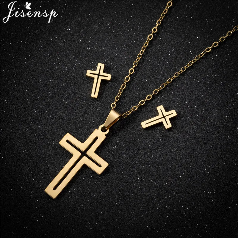 Parure Bijoux Femme Minimaliste – Collier + Boucles d’Oreilles Acier Inoxydable