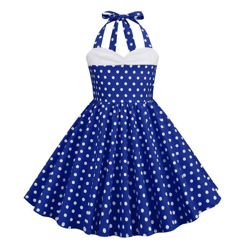 Vintage Dot Dress for Kids Girl Cosplay Party Princess Summer Prom Dress School Performance Clothing Full Pringting Children Dre