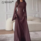 Robes for Woman Elegant O Neck Solid Ruffles Party Pleated Dress