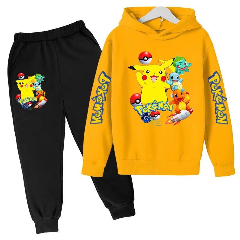 New Children's Sports Outfit Set-Hooded Jacket+long Pants with Cartoon Patterns Casual Loose Fit Suitable Boys Girls Aged3to13