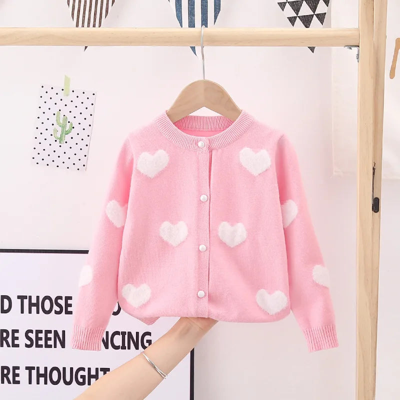 Manufacturer wholesale children's clothing girls' woolen cardigan 24 autumn new item baby mink love jacquard bag Core yarn sweat