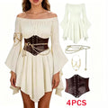 Women's Dress Vintage European-Style Off-The-Shoulder Bell-Sleeve Medieval Renaissance Court-Style Dresses Halloween Costume