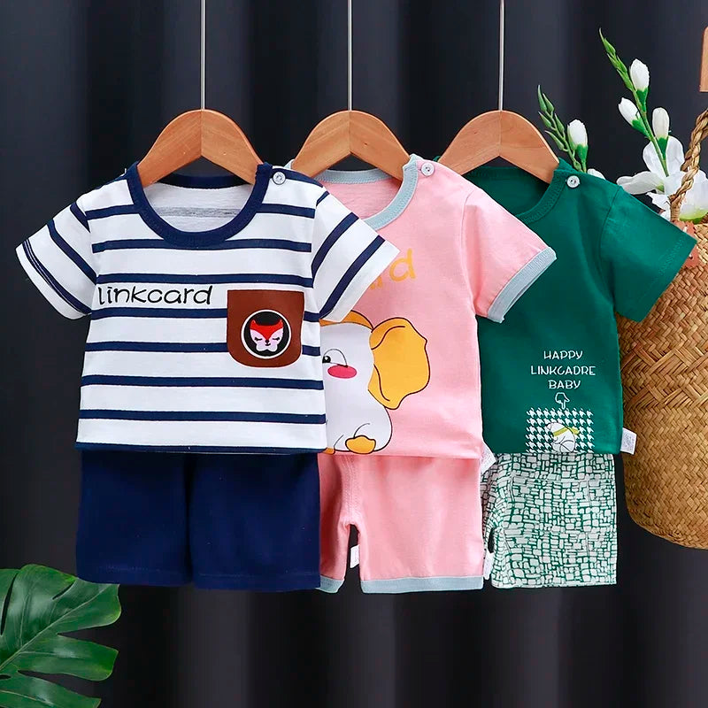 Cartoon Printed Clothing Pure Cotton Home Clothes 2 Piece Suits Toddler Fashion Cute Casual Tracksuits Contrast T-shirt+Shorts
