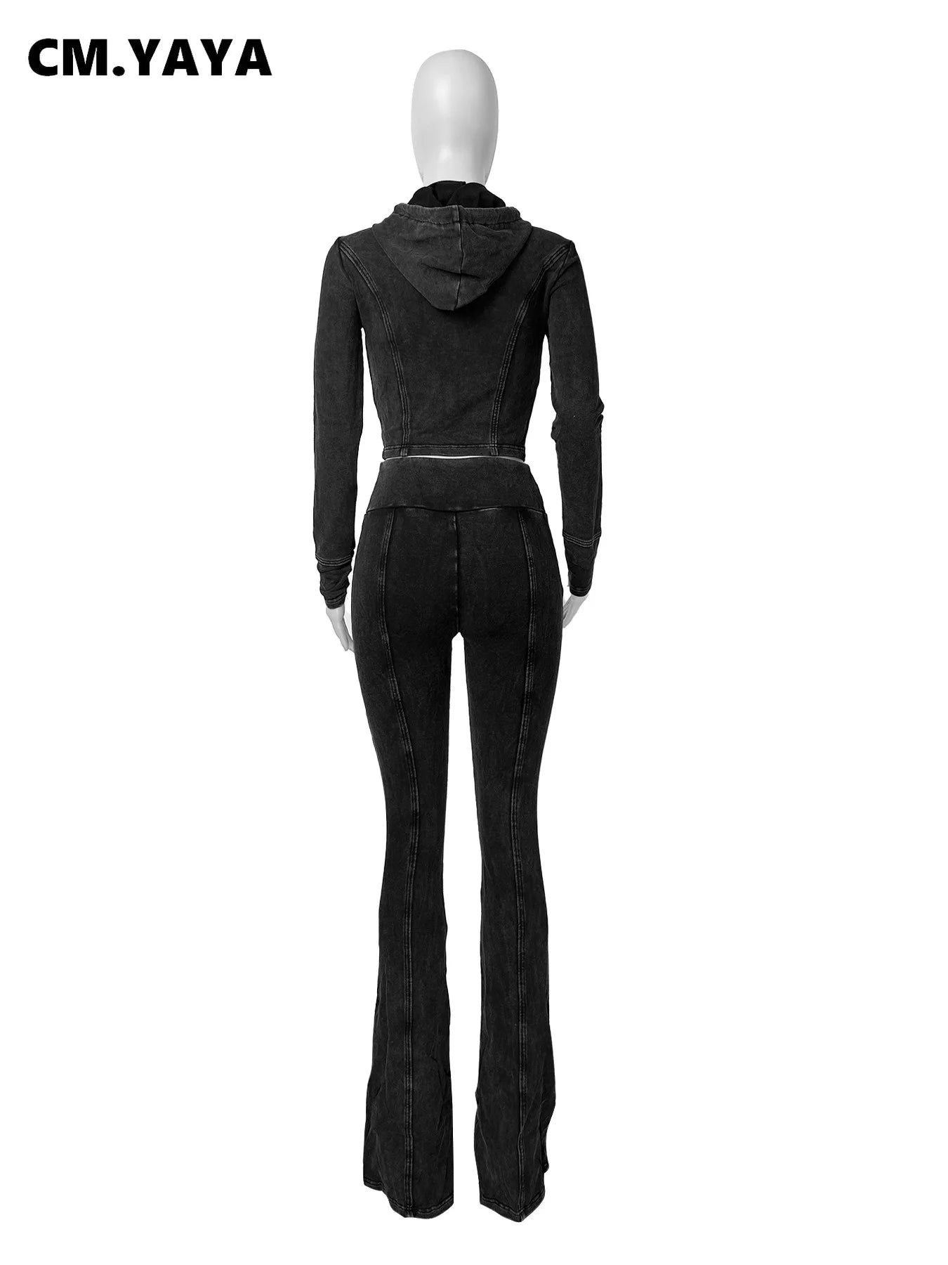 Ensemble 2 Pièces Femme – Veste À Capuche + Pantalon Évasé Taille Haute Sport