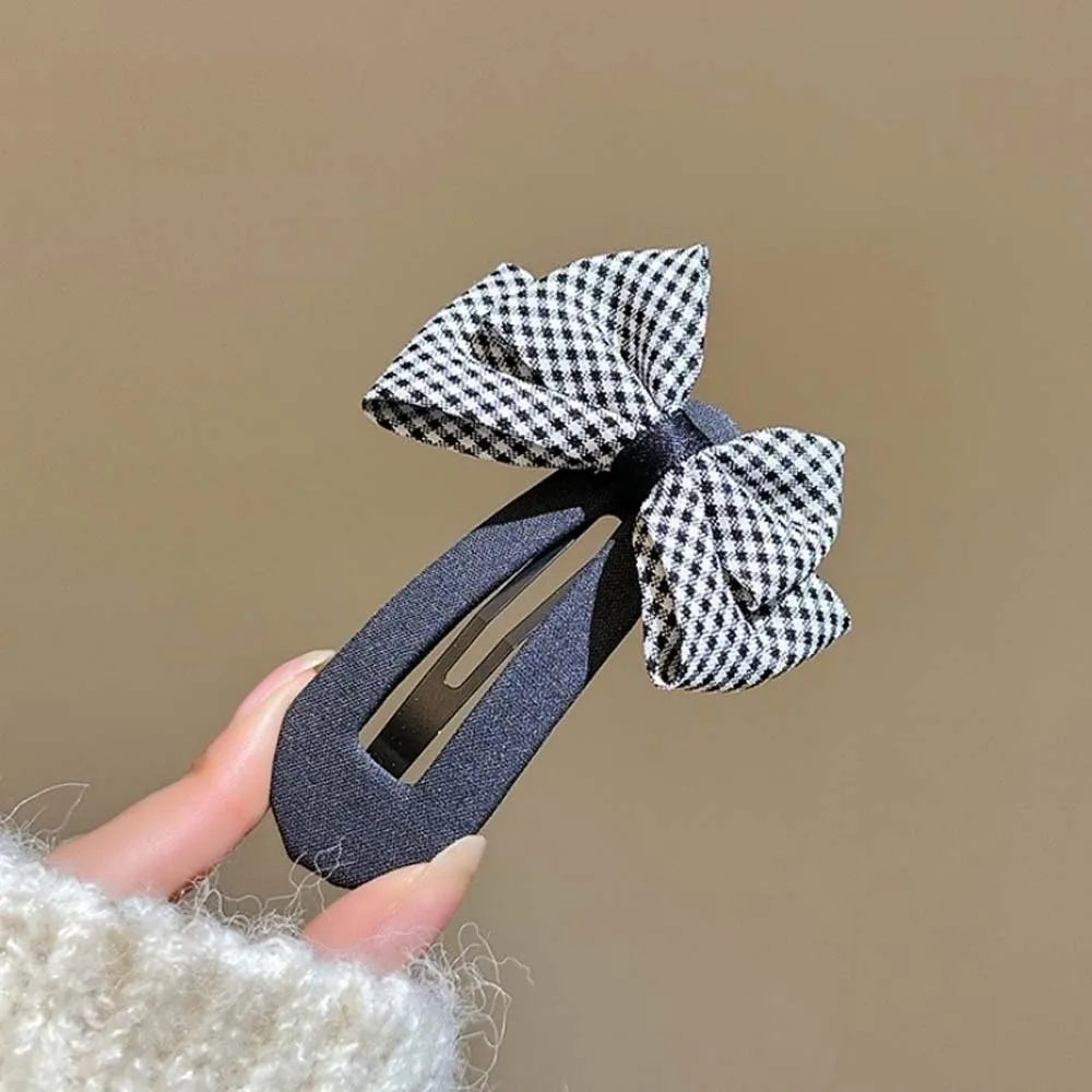 Headwear Polyester Bownot Hair Clip Alloy High-end Plaid Bow Hairpin Elegant Solid Color Korean Barrettes Girls