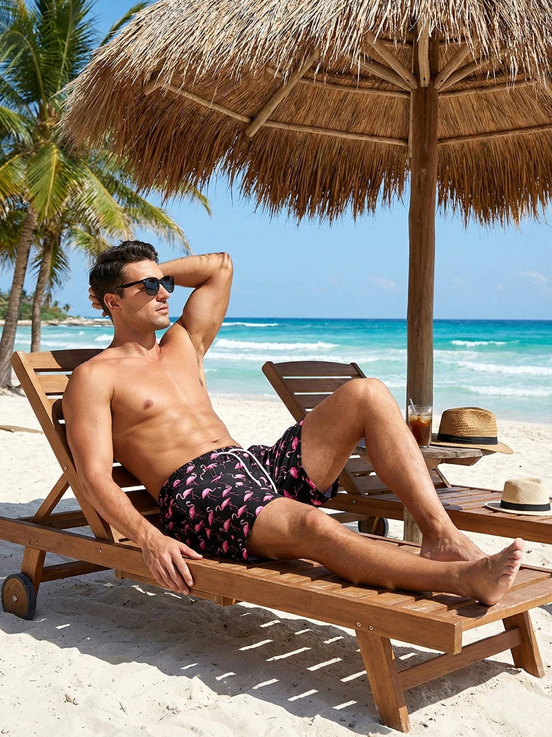 3D Print 2 in 1 Mens Swim Trunks Summer Quick Dry Beach Shorts with Phone Pocket Swimwear Swimsuit Bathing Suit  Board Shorts