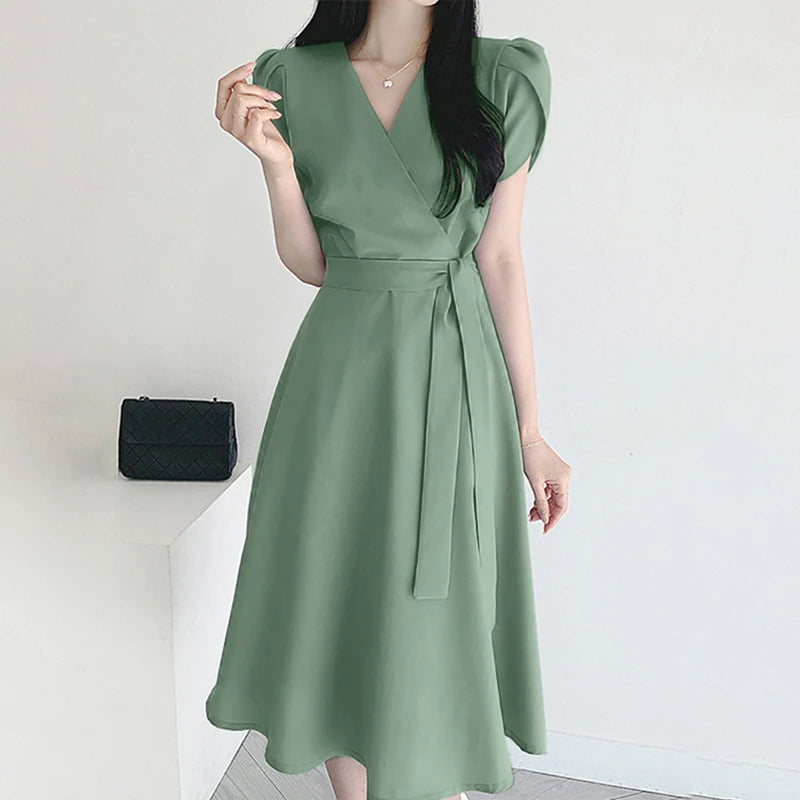 Women Fashion OL Work Sundress ZANZEA Elegant Summer Short Sleeve Dress Casual Solid A Line Vestido Kaftan Sarafans Robe Femme