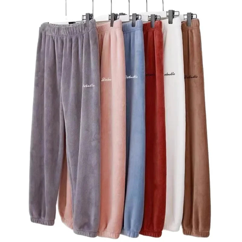 Winter Plush Pajama Pants for Women Soft Fleece Lined Thermal Lounge Wear Warm Elastic Waist Sleep Pants Cozy Home Clothing