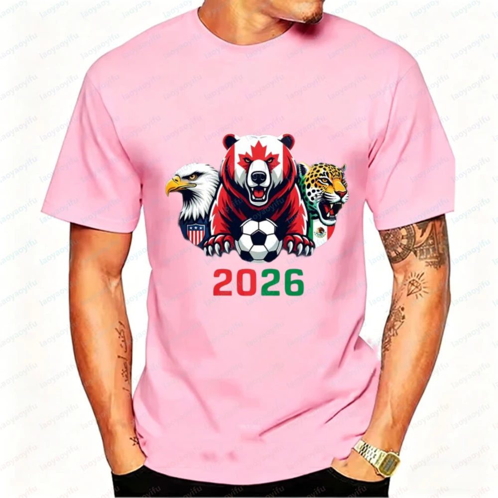 2026 North America Soccer T-Shirt for Men Women Bear Eagle Jaguar Mascot Graphic Tee Short Sleeve Cotton Tops for Football Fans
