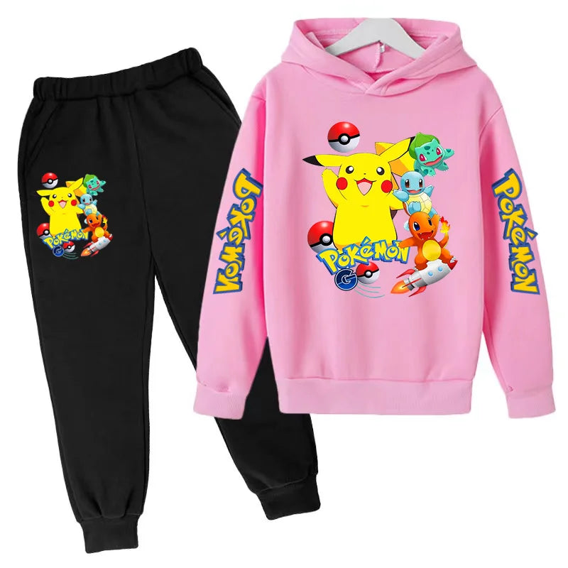 New Children's Sports Outfit Set-Hooded Jacket+long Pants with Cartoon Patterns Casual Loose Fit Suitable Boys Girls Aged3to13