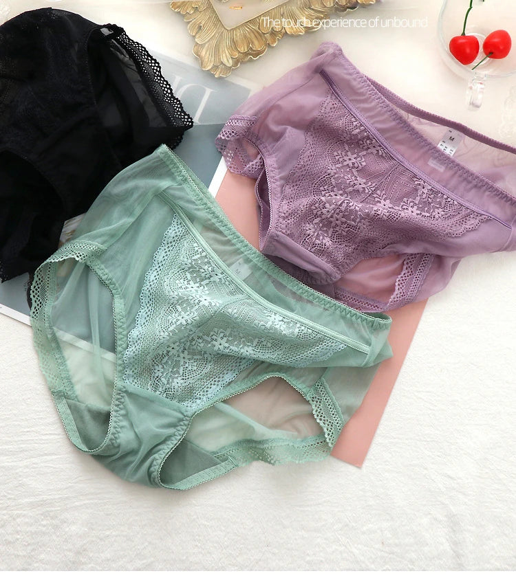 Women Transparent Lace Panties Large Sizes with High Waist Summer Sexy Mesh Hollow Out Briefs Women's Underwear Plus Size
