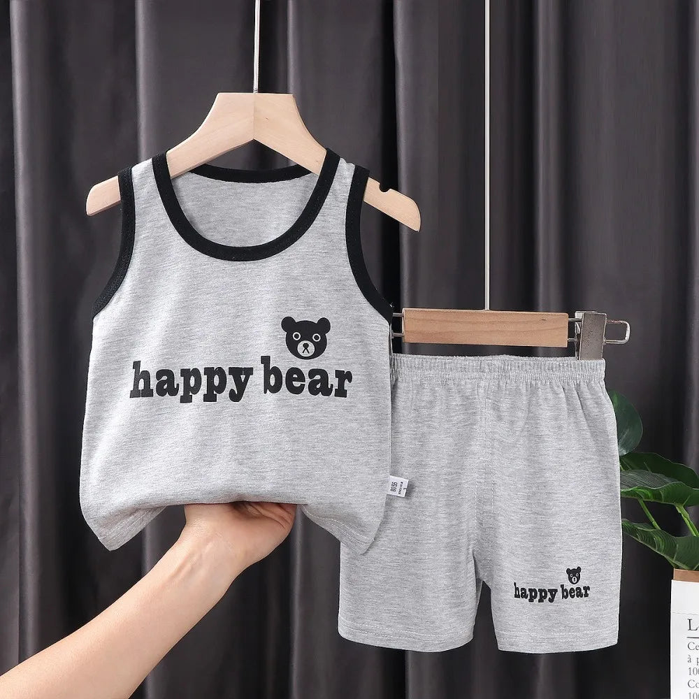 Fashion Kids Clothes Boys Girls Sets Top Shorts 2PCS 100% Cotton Soft Summer Children Baby Cloths T-shirt Shorts Toddler Suit