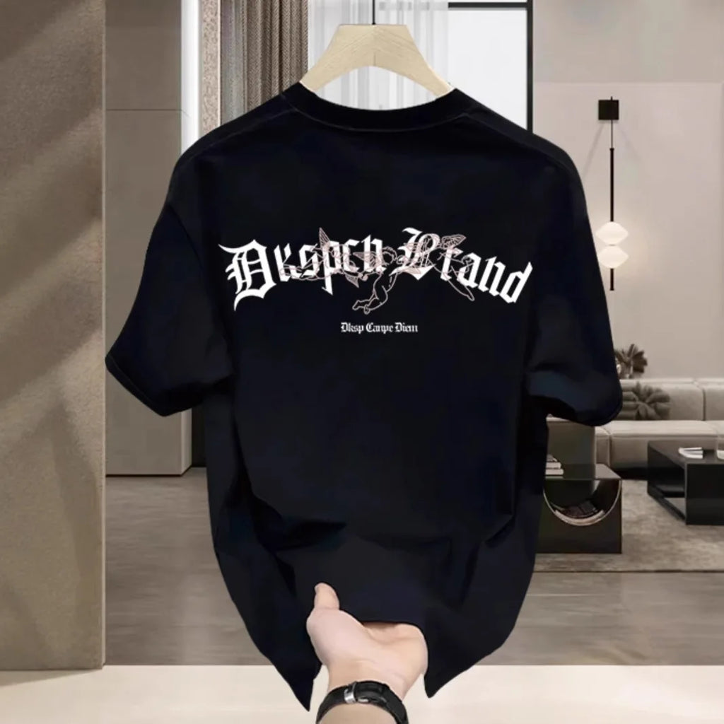 [High-quality Men's Clothing] Cotton Short-sleeved T-shirt Versatile Loose Minimalist Printing Creative Design Trendy Brand Top
