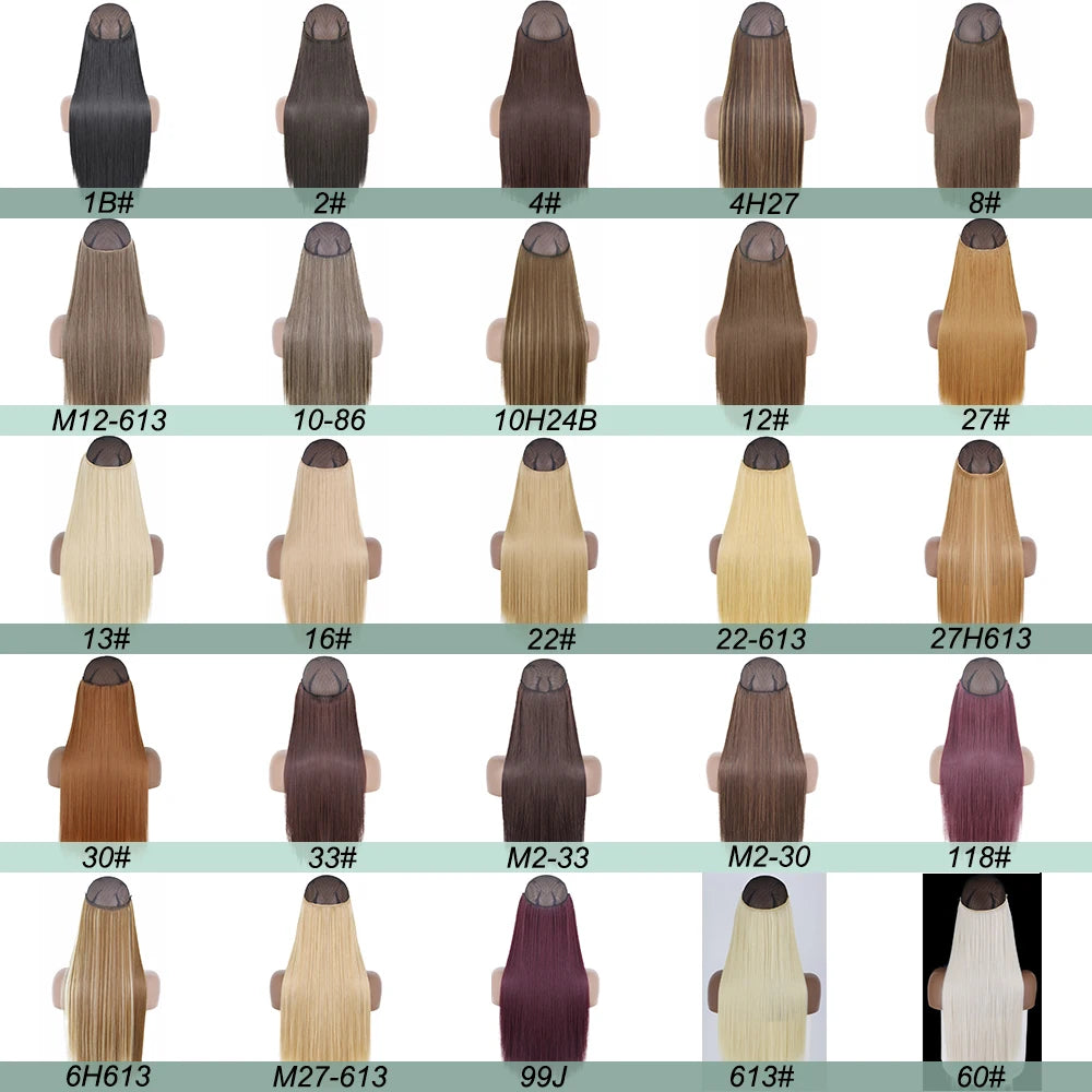 No Clips Natural Hair Extension Synthatic Artificial Long Straight Hairpiece Blonde Black Mixed Color False Hair Piece For Women