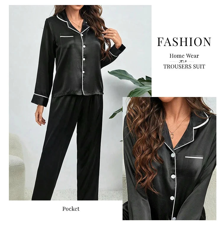 Plus Size Autumn and Winter Silk Pajamas Women Tops and Pants Solid Casual Soft Nightwear Buttons Cardigan Sleepwear Homewear