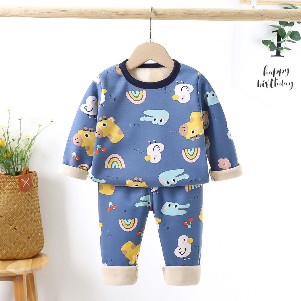Children's Velvet Underwear Set Autumn and Winter New Long Sleeve Autumn Clothes Autumn Pants Thickened Warm Small and Medium si
