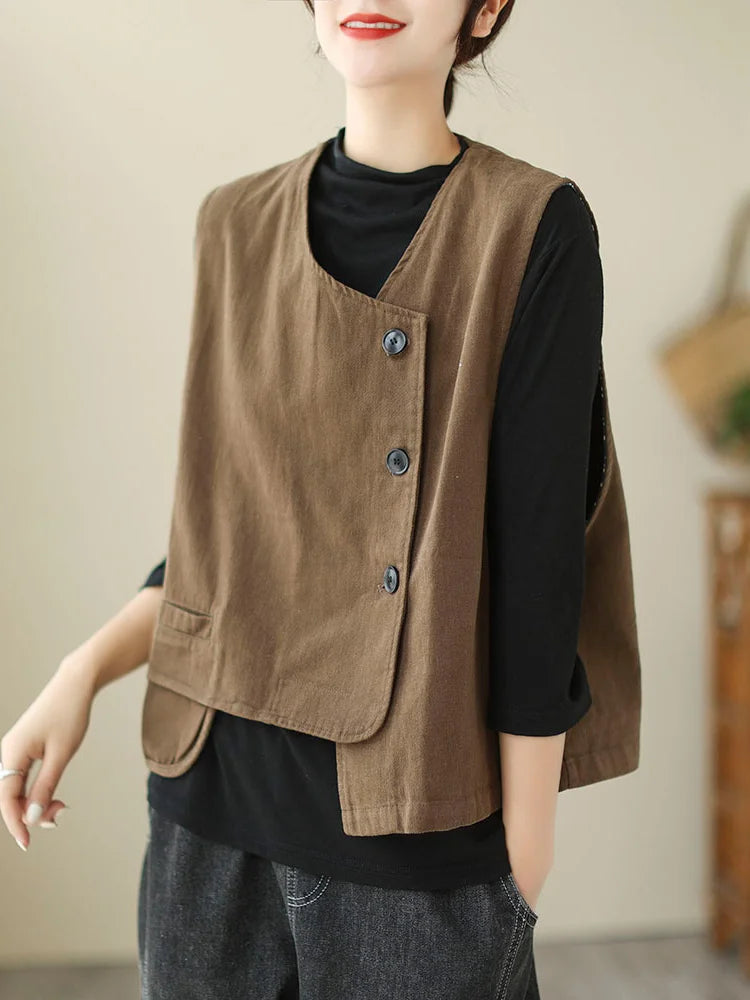 Veste Femme Style Japonais Vintage – Col V Bouton