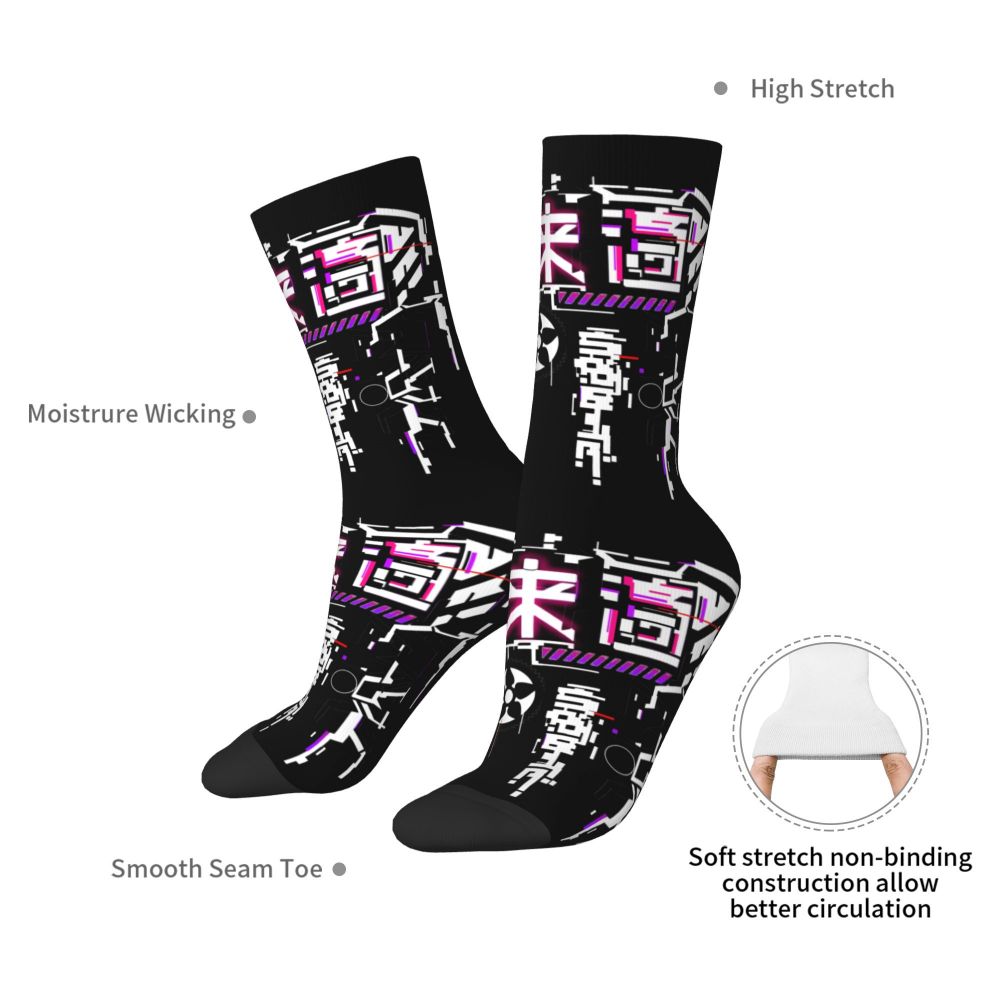 Techwear Men's Crew Socks Unisex Fun Japanese Future Tech Street Wear Style Spring Summer Autumn Winter Dress Socks